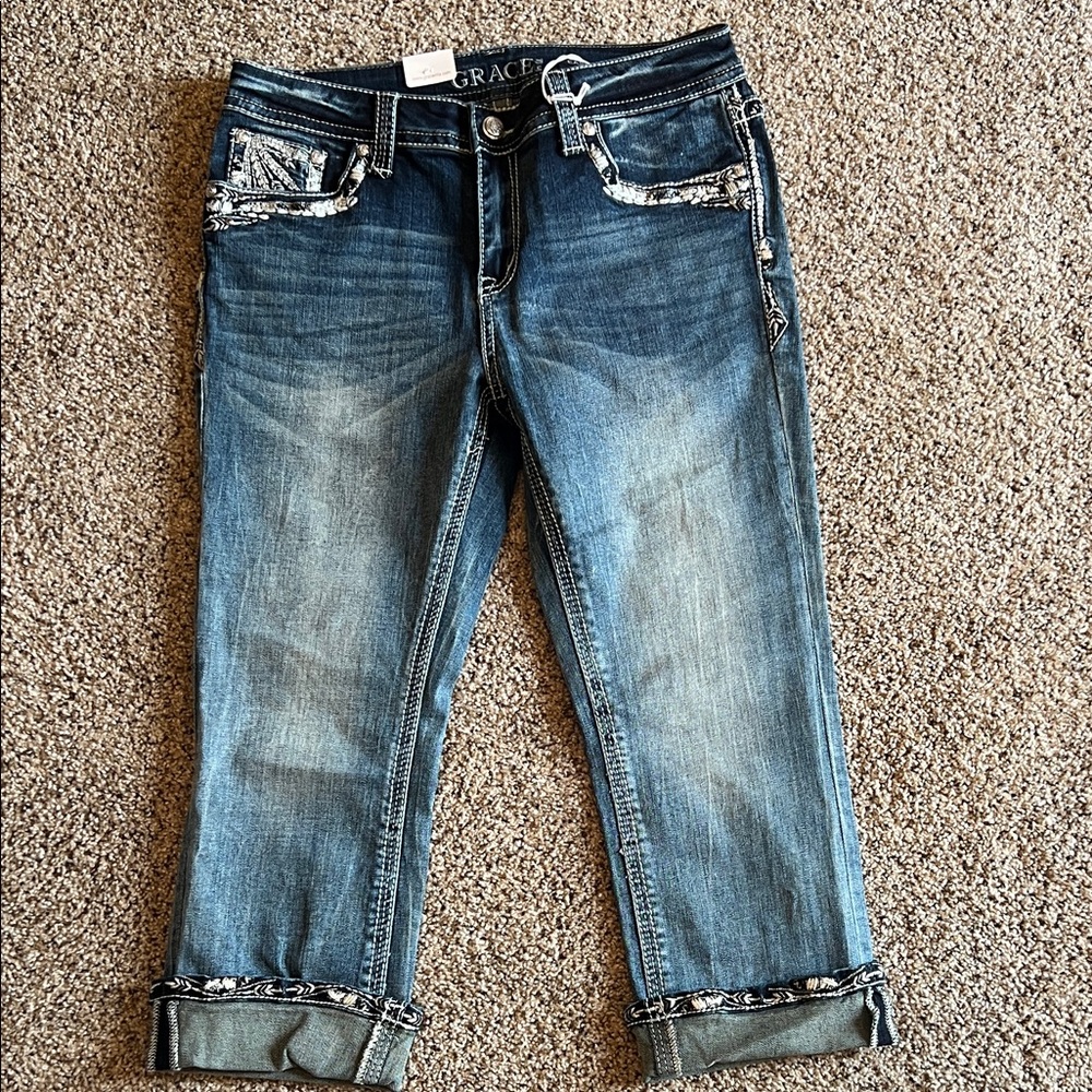 Grace In LA Capri jeans easy fit 28 Bling